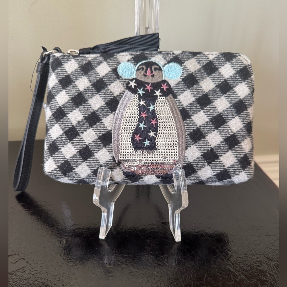 NWT Talbots Flannel Houndstooth Sequin Penguin Wristlet